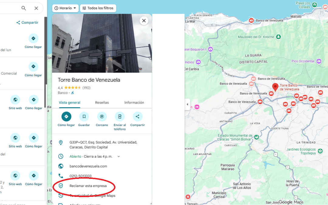 Gestión de Presencia Digital en Google Maps – Banco de Venezuela